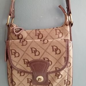 Brown Canvas DD Monogram Shoulder Bag Small Crossbody Purse With Flap Closure